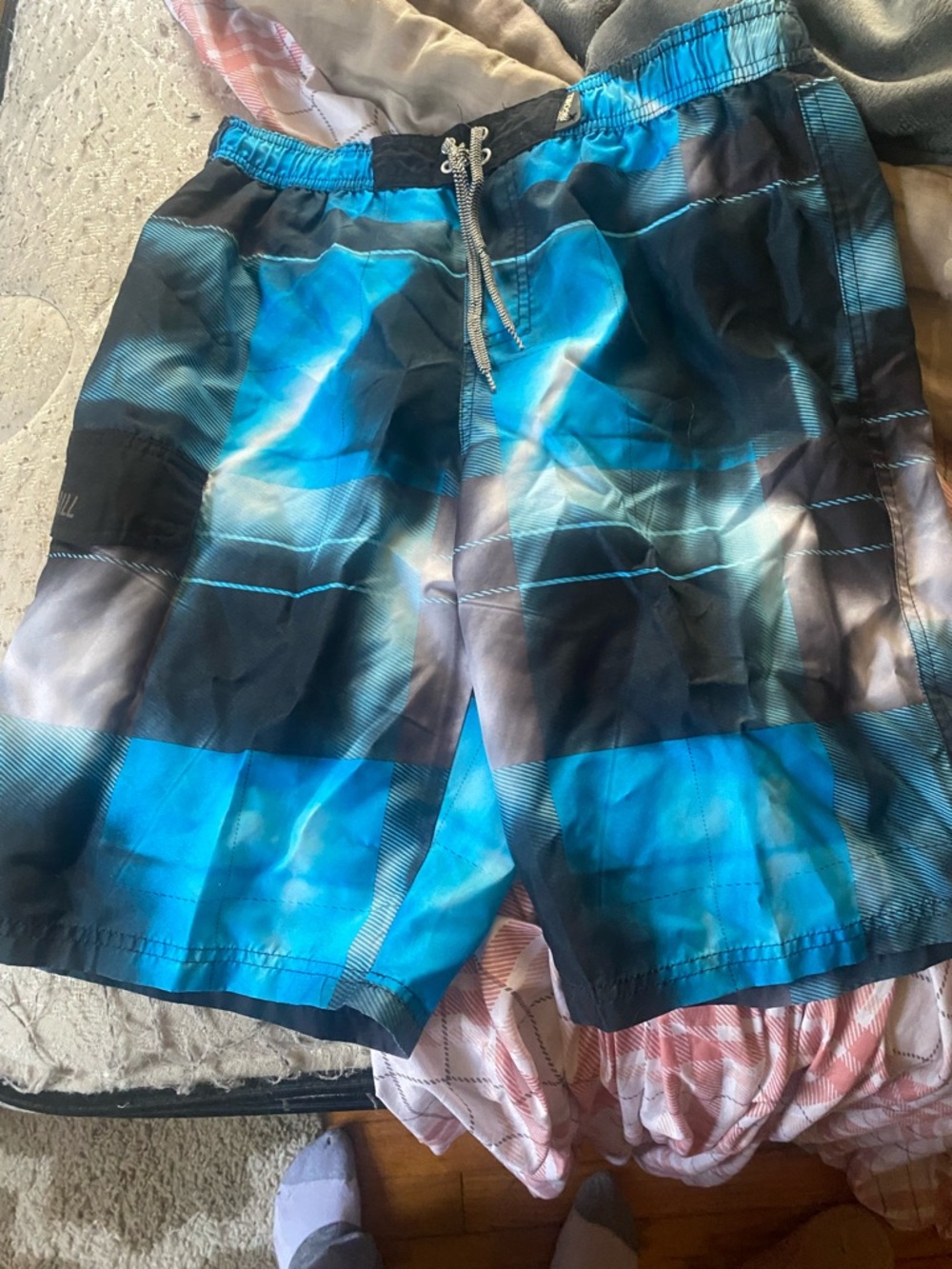 Big Chill Blue and Black Plaid Swim Trunks